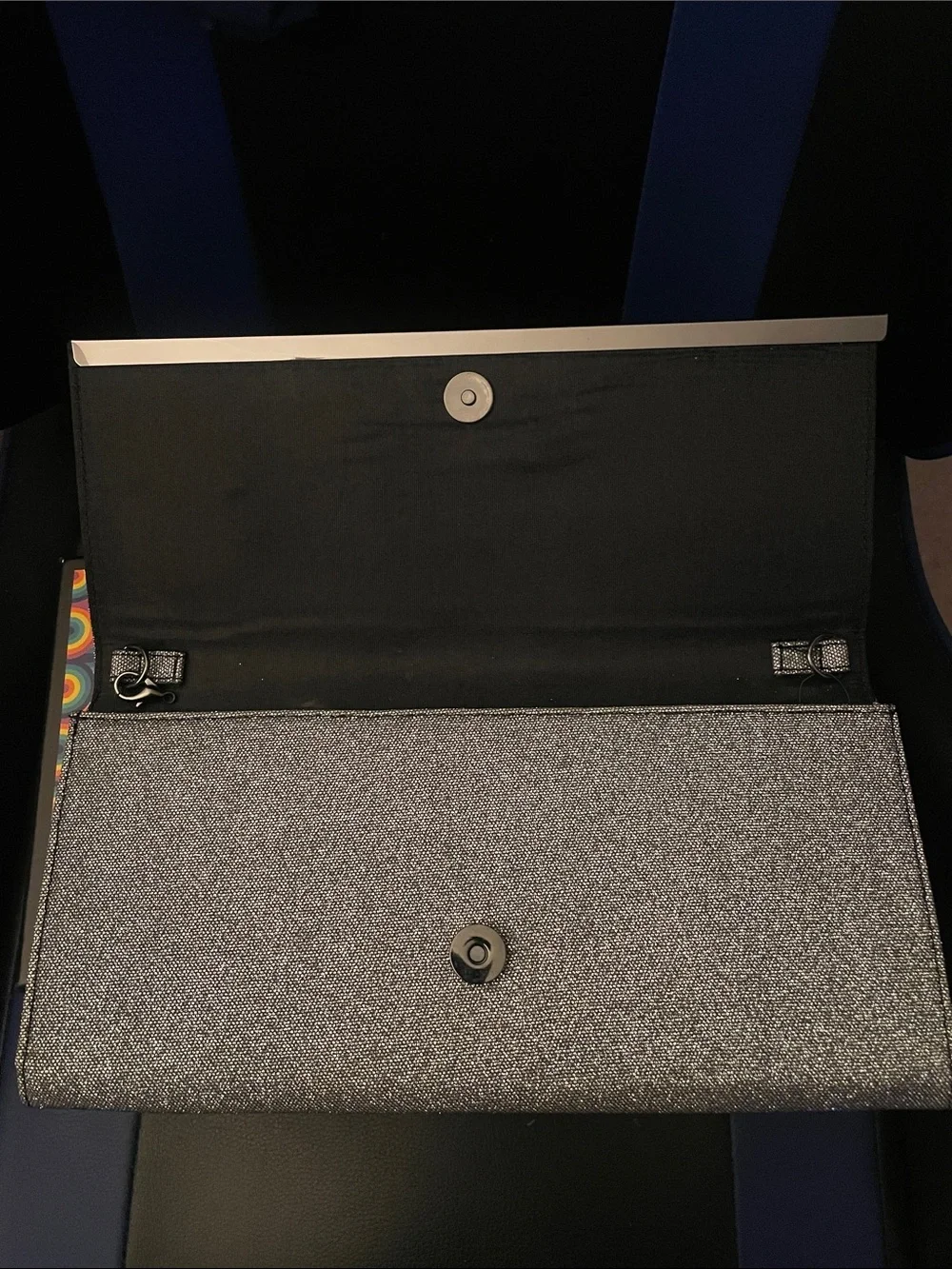 Metallic Gray Textured Clutch with Silver Accent - Picture 3 of 4